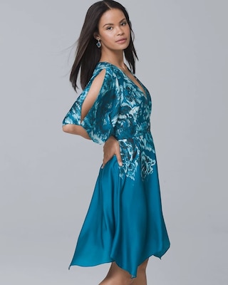 V-Neck Floral Satin Fit-and-Flare Dress