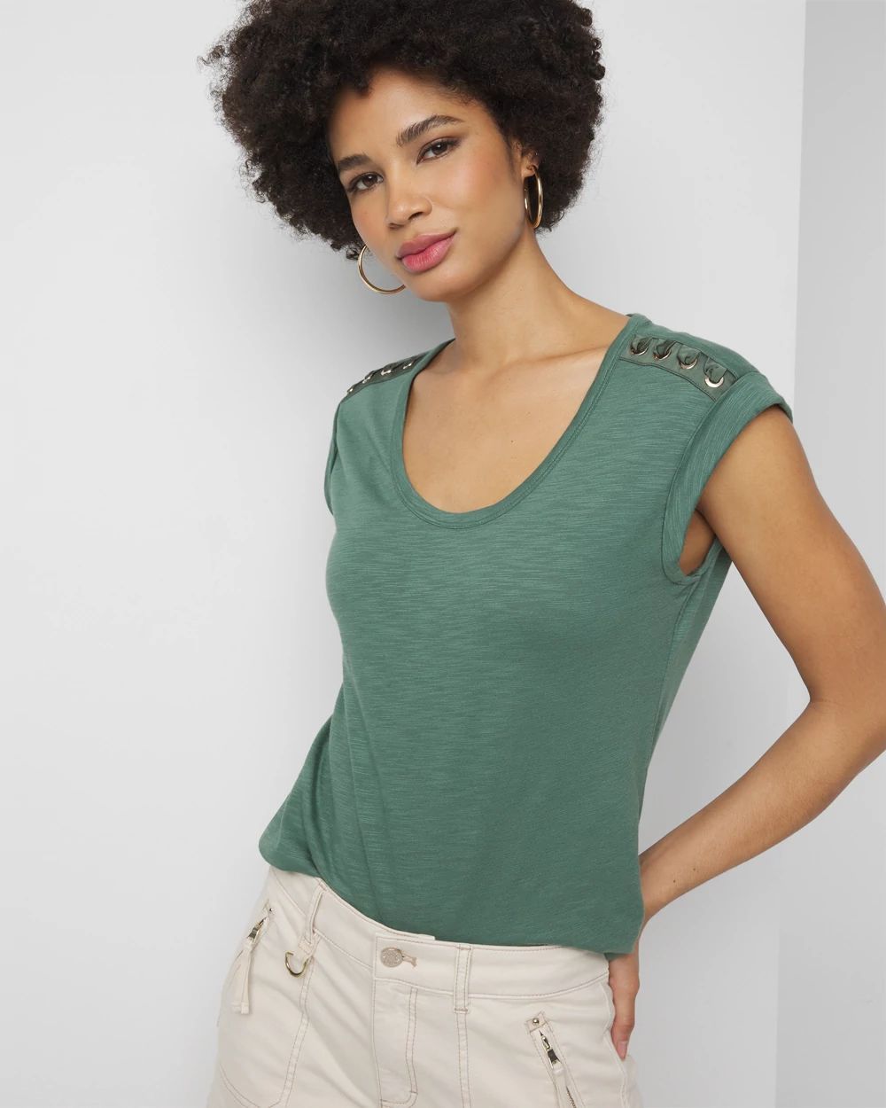 Lace-Up Shoulder Scoop Tee