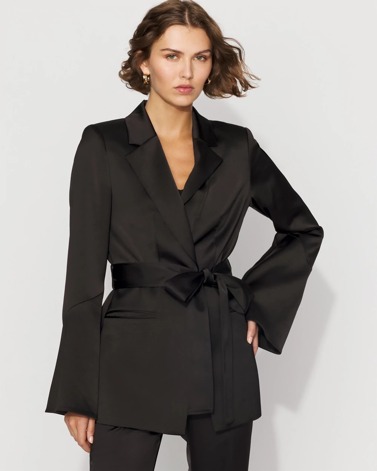 White House Black Market Bell Sleeve Satin Blazer In Black