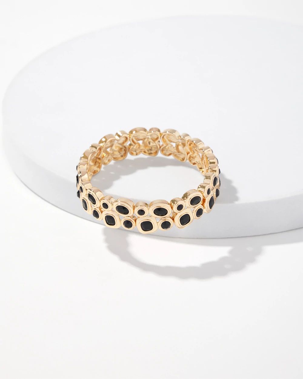 Gold + Black Glass Stretch Bracelet