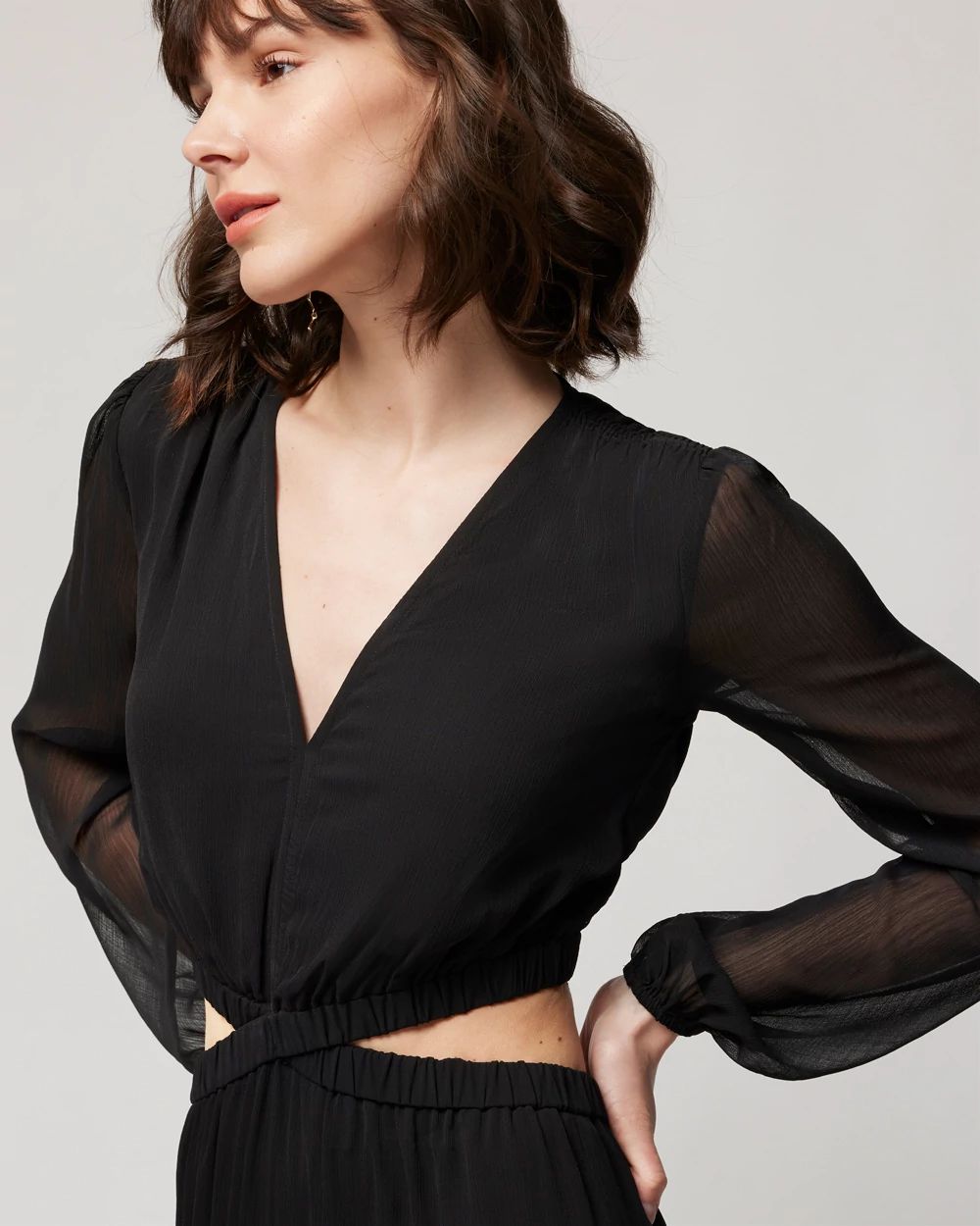 Long-Sleeve Cutout Maxi Dress