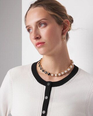Petite Black + White Colorblock Cardigan