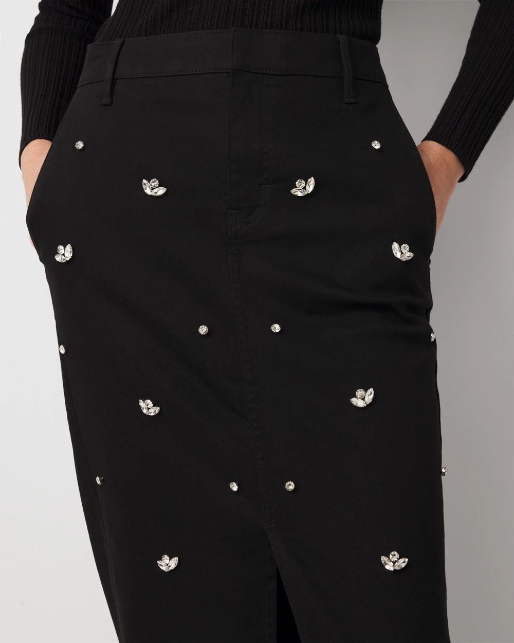 Embellished Denim Maxi Skirt click to view larger image.