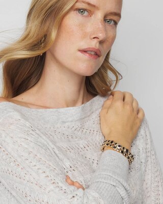 Gold + Black Glass Stretch Bracelet