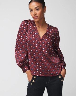 Long Sleeve Topstitch Satin Blouse