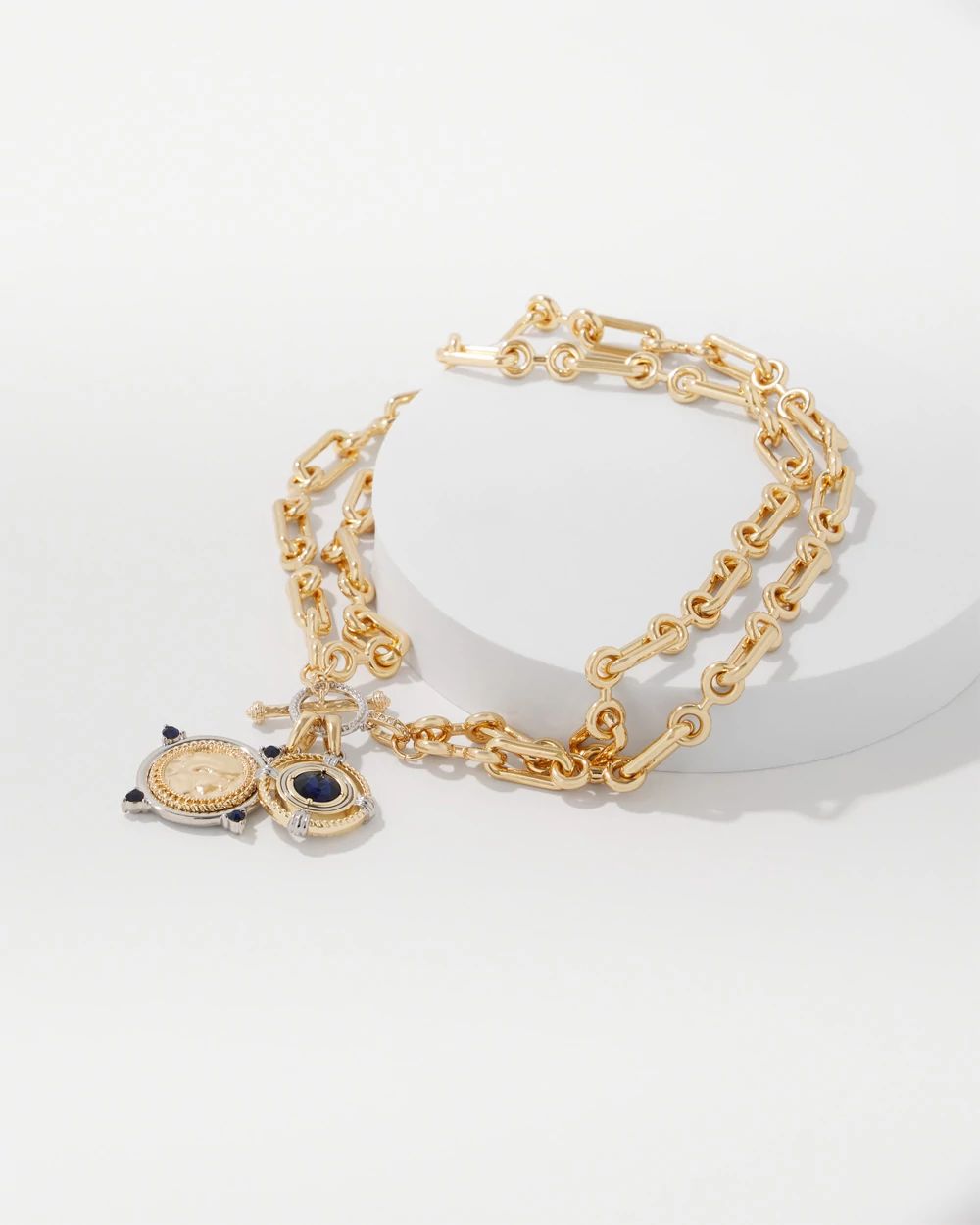 Coin + Blue Stone Convertible Necklace