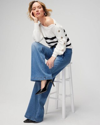 Stripe Asymmetrical Button Pullover Sweater