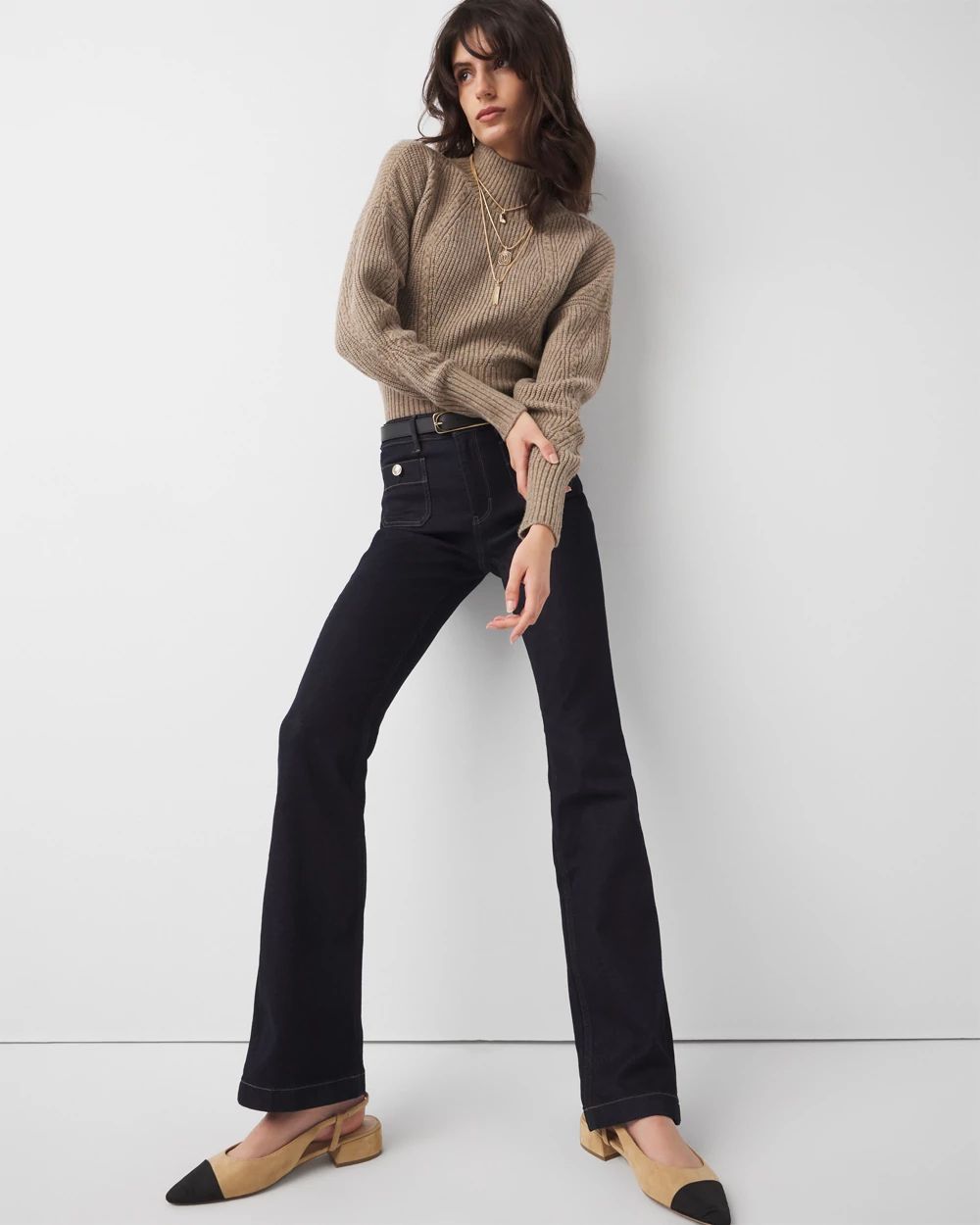 High-Rise Patch Pocket Bootcut Jeans