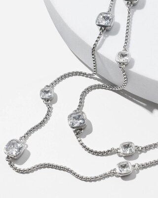 Silver Clear Branded Long Necklace