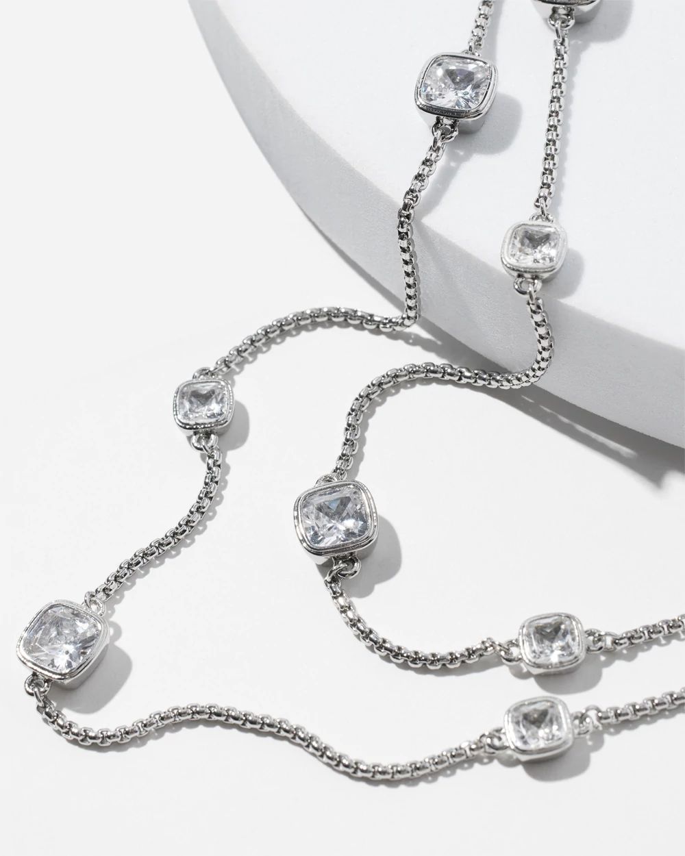 Silver Clear Branded Long Necklace