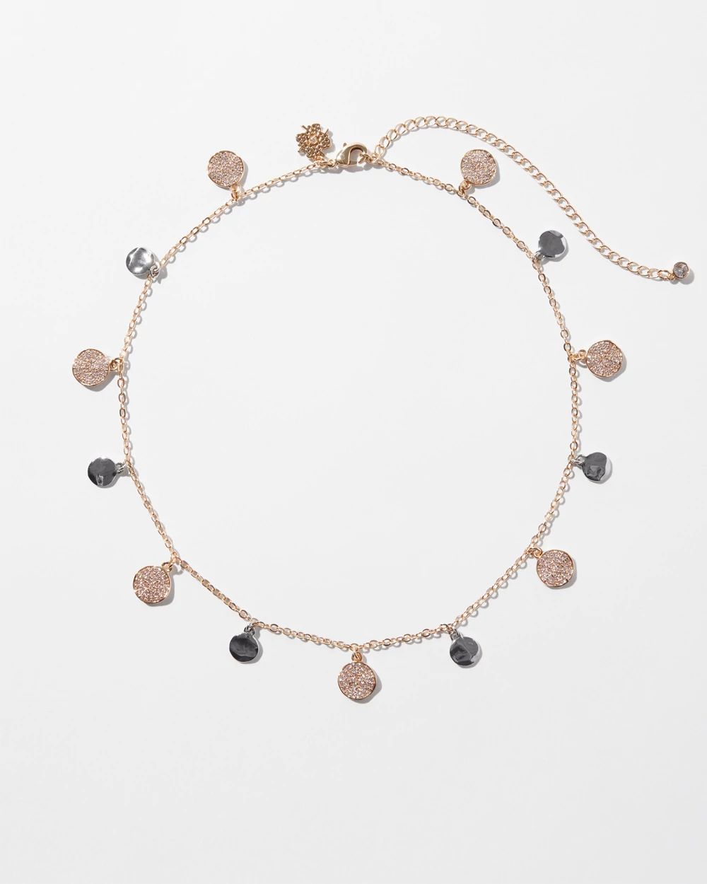 Mixed Metal Pave Disc Short Strand Necklace