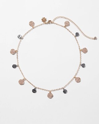 Mixed Metal Pave Disc Short Strand Necklace