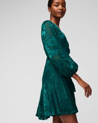 Long Sleeve Burnout V-Neck Godet Dress