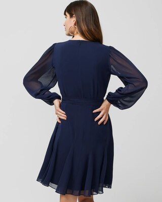 Long-Sleeve Godet Dress