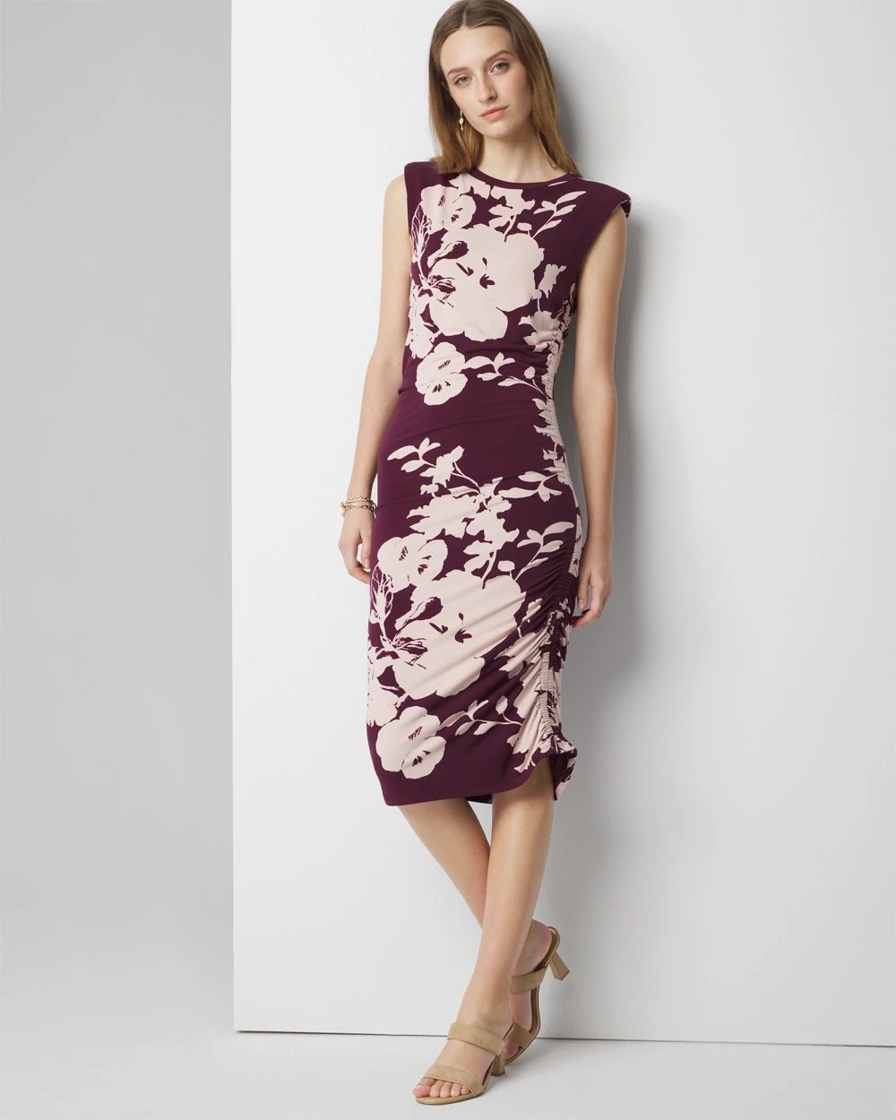 cap sleeve matte jersey ruched side dress Cap-Sleeve Matte Jersey Ruched Side Dress