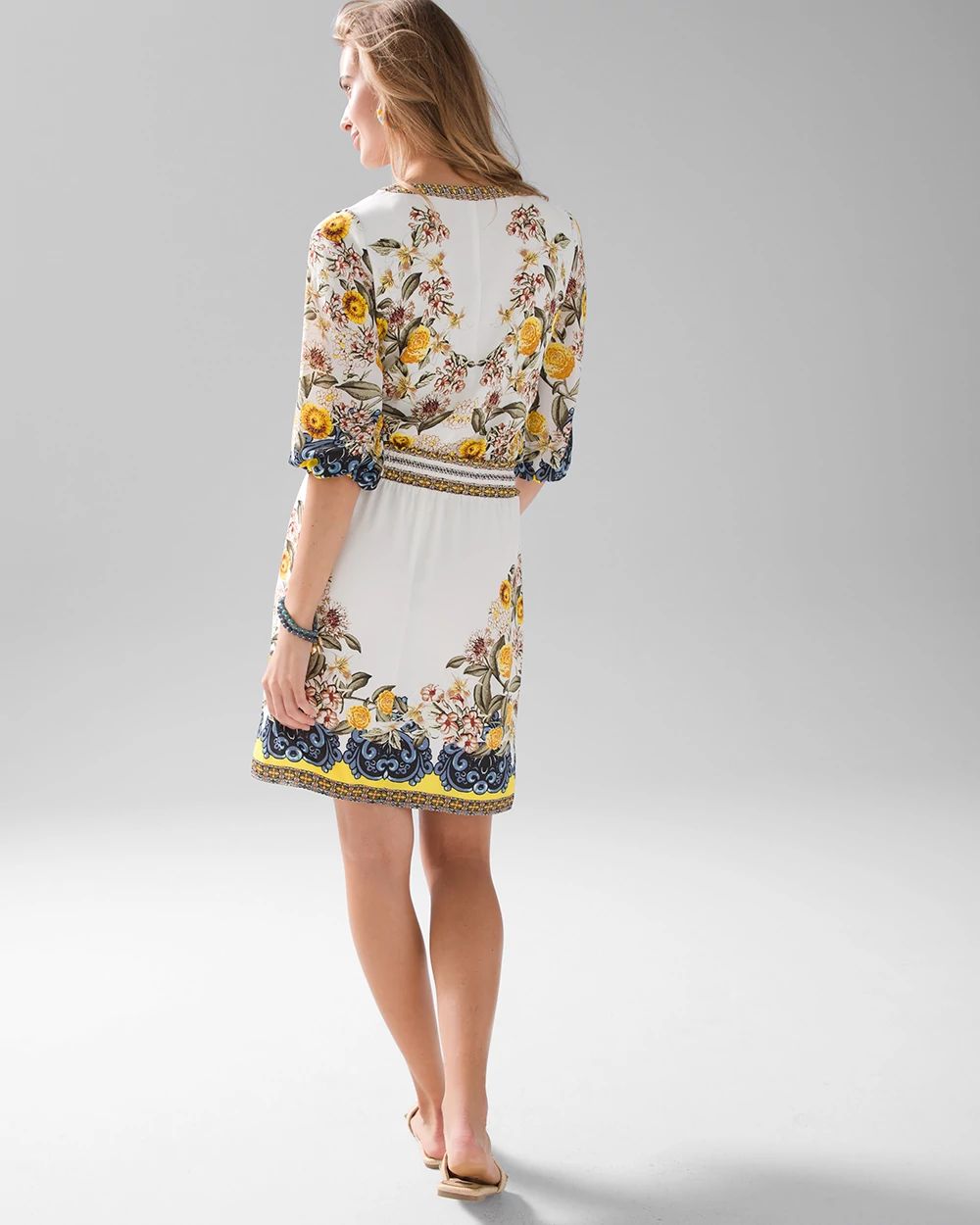 ¾ Sleeve Smocked Waist Dress