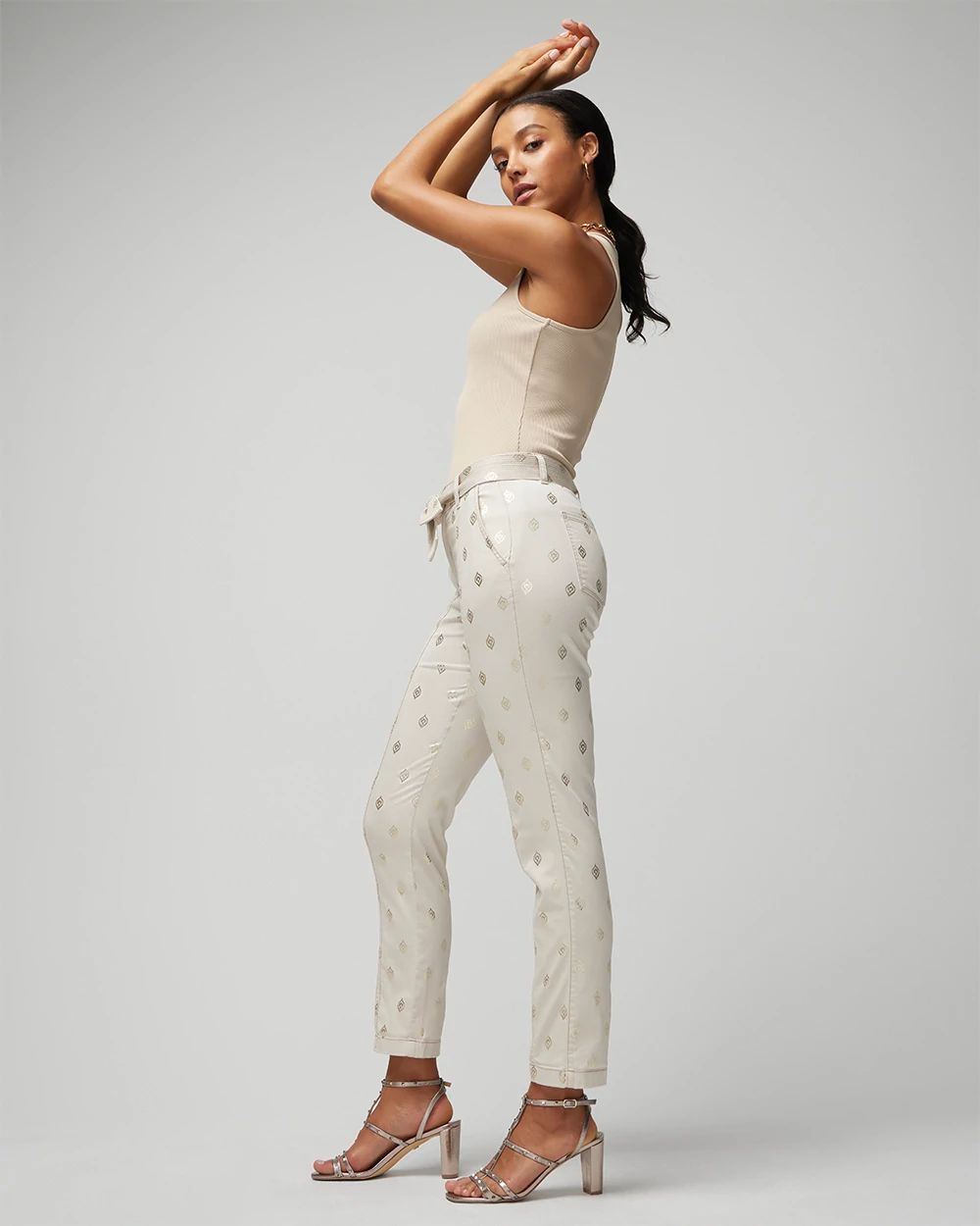 High Rise Foil Print Belted Pret Crop Jeans click to view larger image.