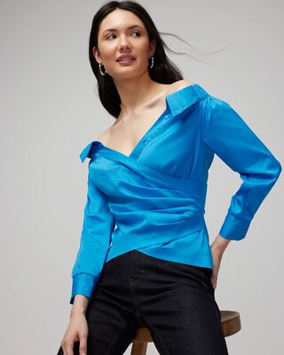 Off-the-Shoulder Poplin Surplice Top