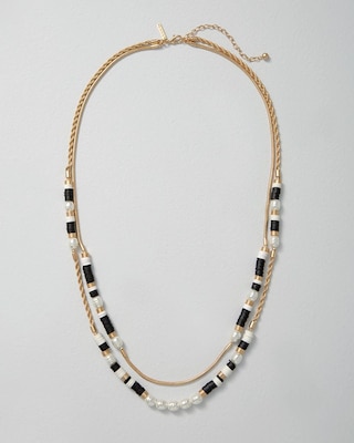 Black + White Two-Strand Long Necklace click to view larger image.
