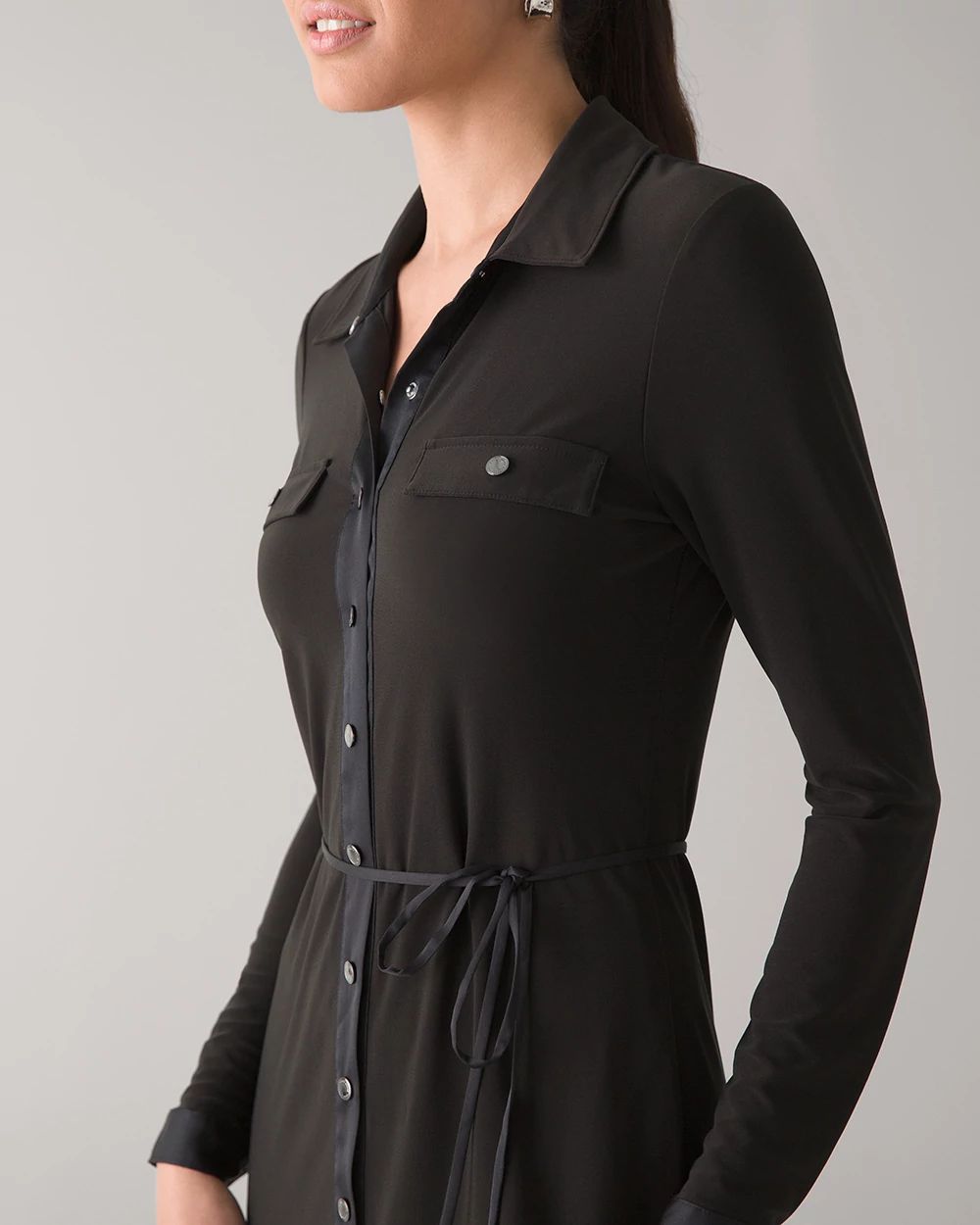 Petite Long-Sleeve Matte Jersey Shirtdress click to view larger image.