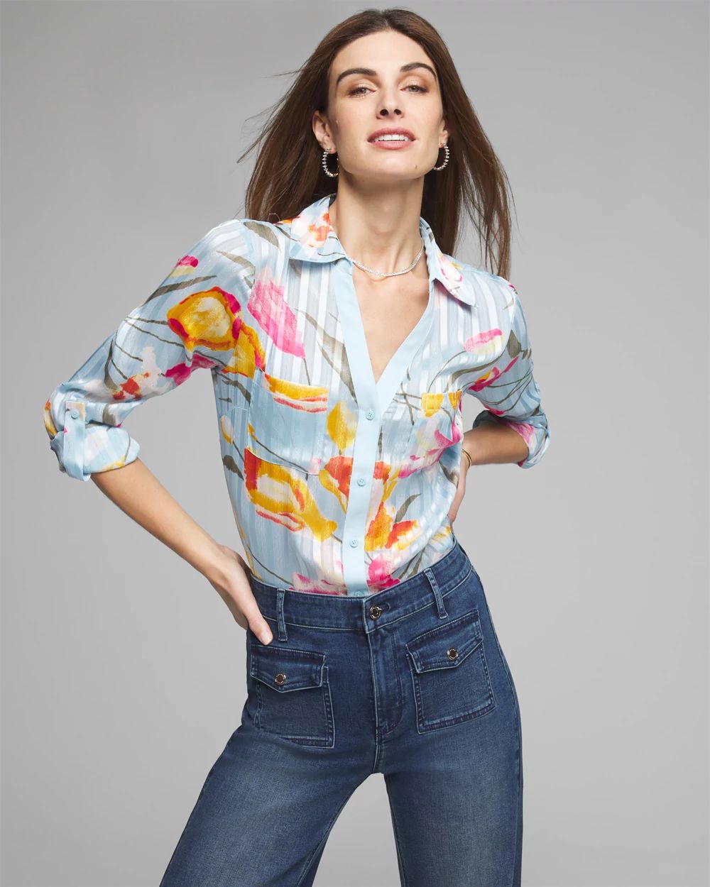 Outlet WHBM Shadow Stripe Shirt