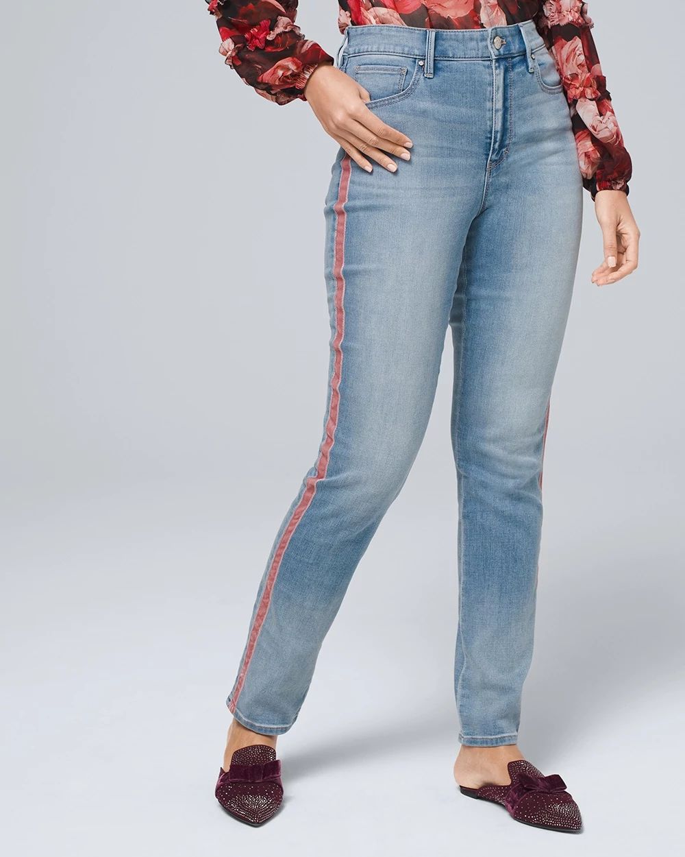 Curvy-Fit High-Rise Everyday Soft Denim  Slim Ankle Jeans With Piping Detail