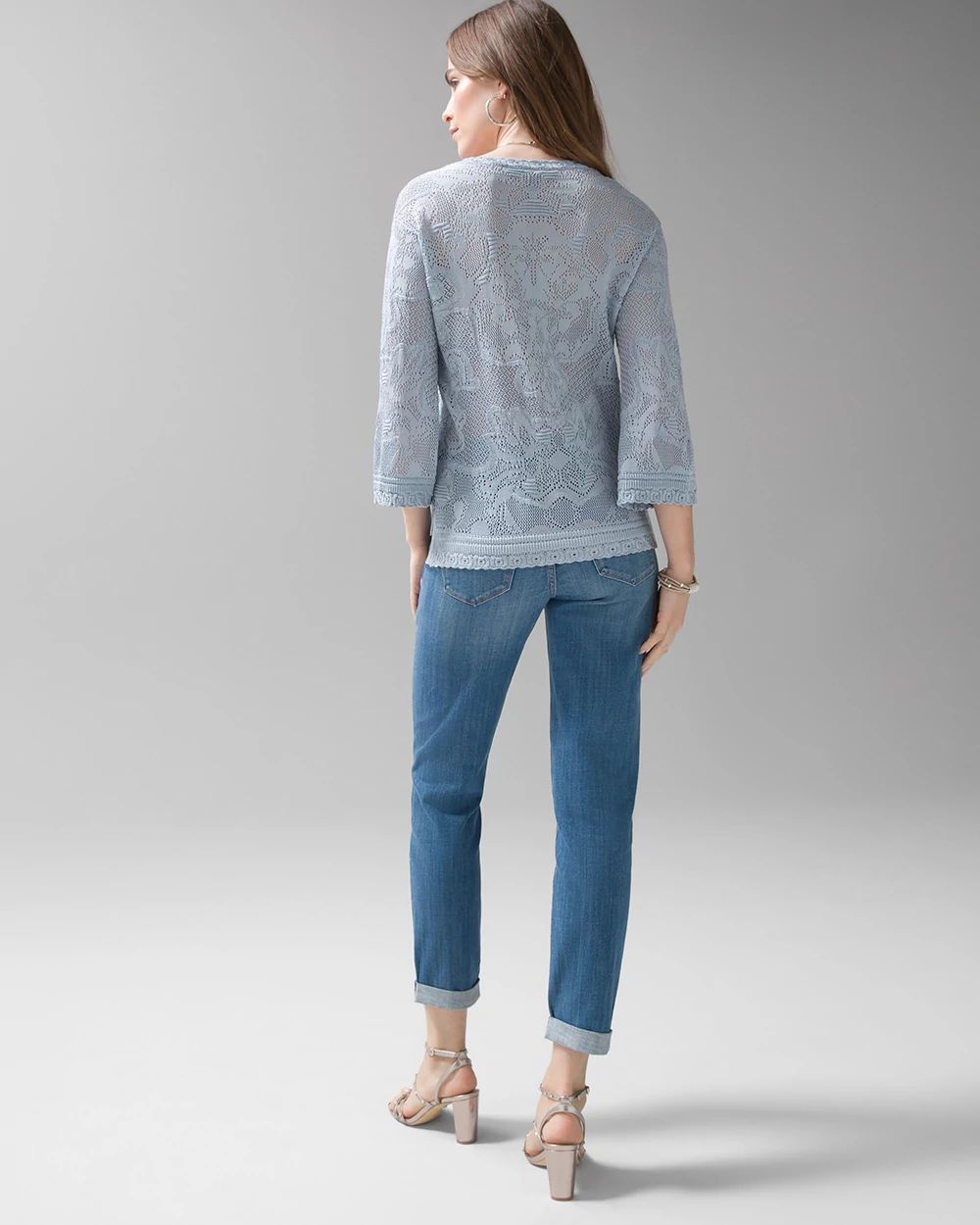Pointelle Stitch 3/4 Sleeve Sweater