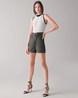 High-Rise 5-Inch Coated Paperbag Belted Shorts click to view larger image.