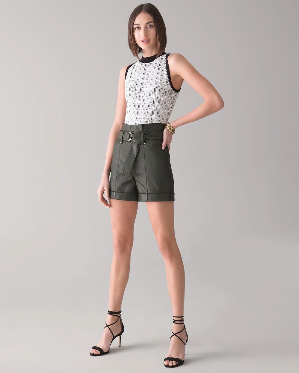 High-Rise 5-Inch Coated Paperbag Belted Shorts