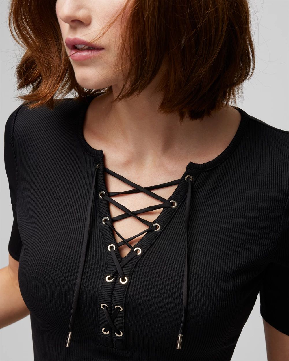 WHBM FORME Lace Up Short Sleeve Top White House Black Market