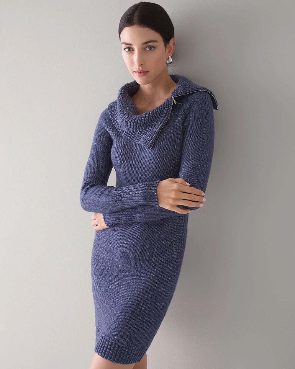 Zip Neck Sweater Dress click to view larger image.