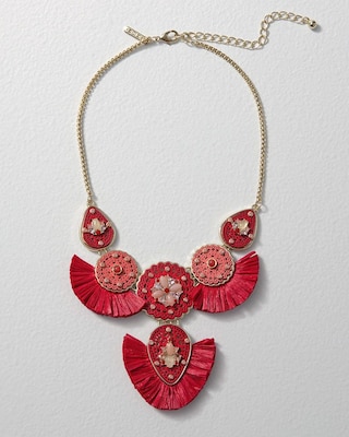 Red Raffia Statement Necklace click to view larger image.