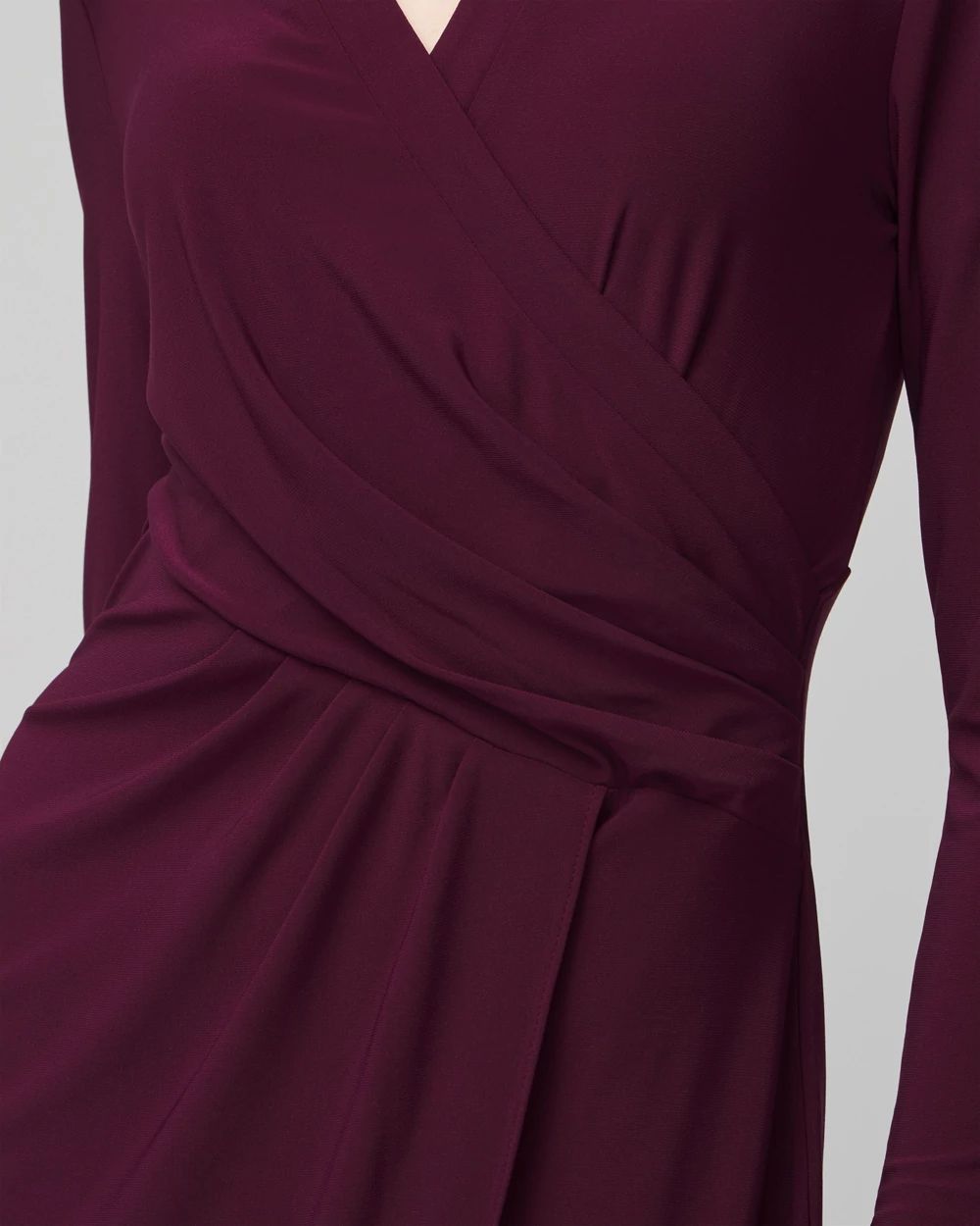 Long Sleeve Matte Jersey Faux Wrap Midi Dress