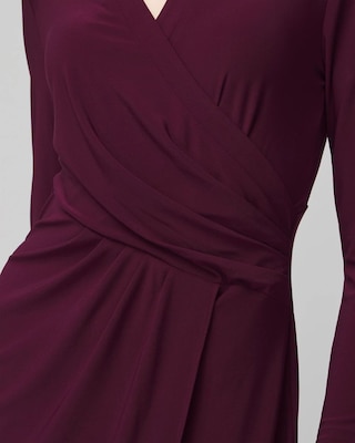 Long Sleeve Matte Jersey Faux Wrap Midi Dress