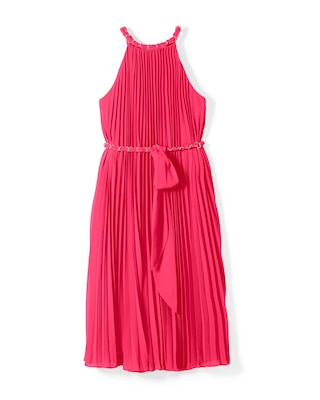 Sleeveless Pleated Halter Dress with Chain Detail