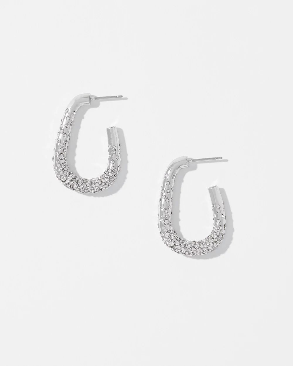 Silver Dusted Pave Hoop Earrings
