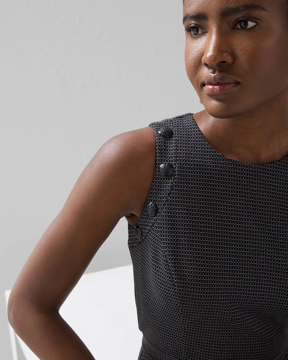 Sleeveless Crest Detail Fit & Flare Dress