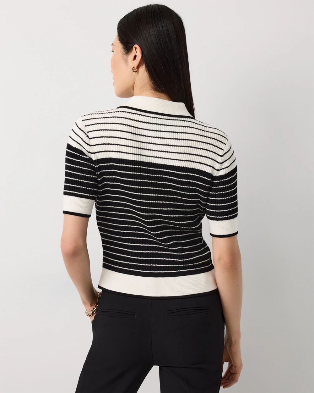 Collared Striped Cotton Cardigan