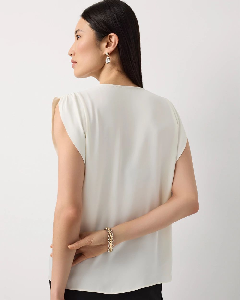 Ruched Shoulder Crepe Shell