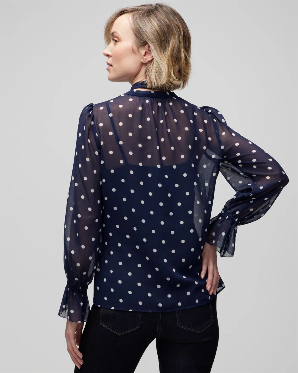 Long Sleeve Tie Neck Blouse