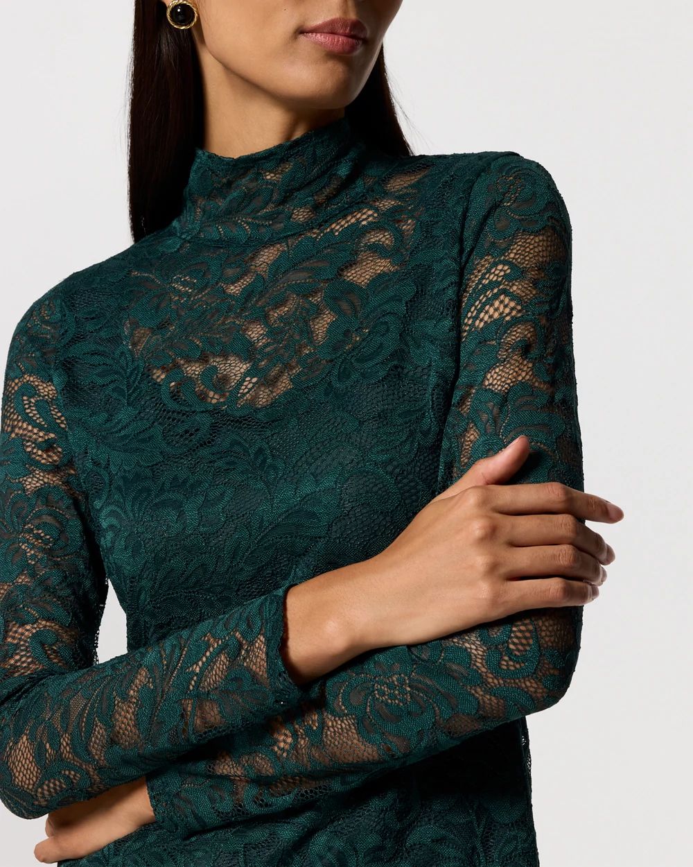 Lace Mockneck Long Sleeve Top click to view larger image.