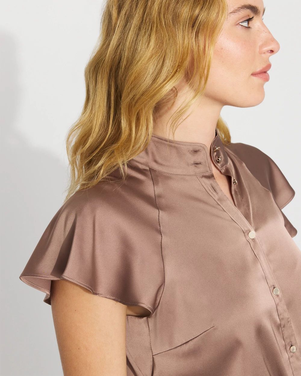 Flutter-Sleeve Satin Shirt click to view larger image.