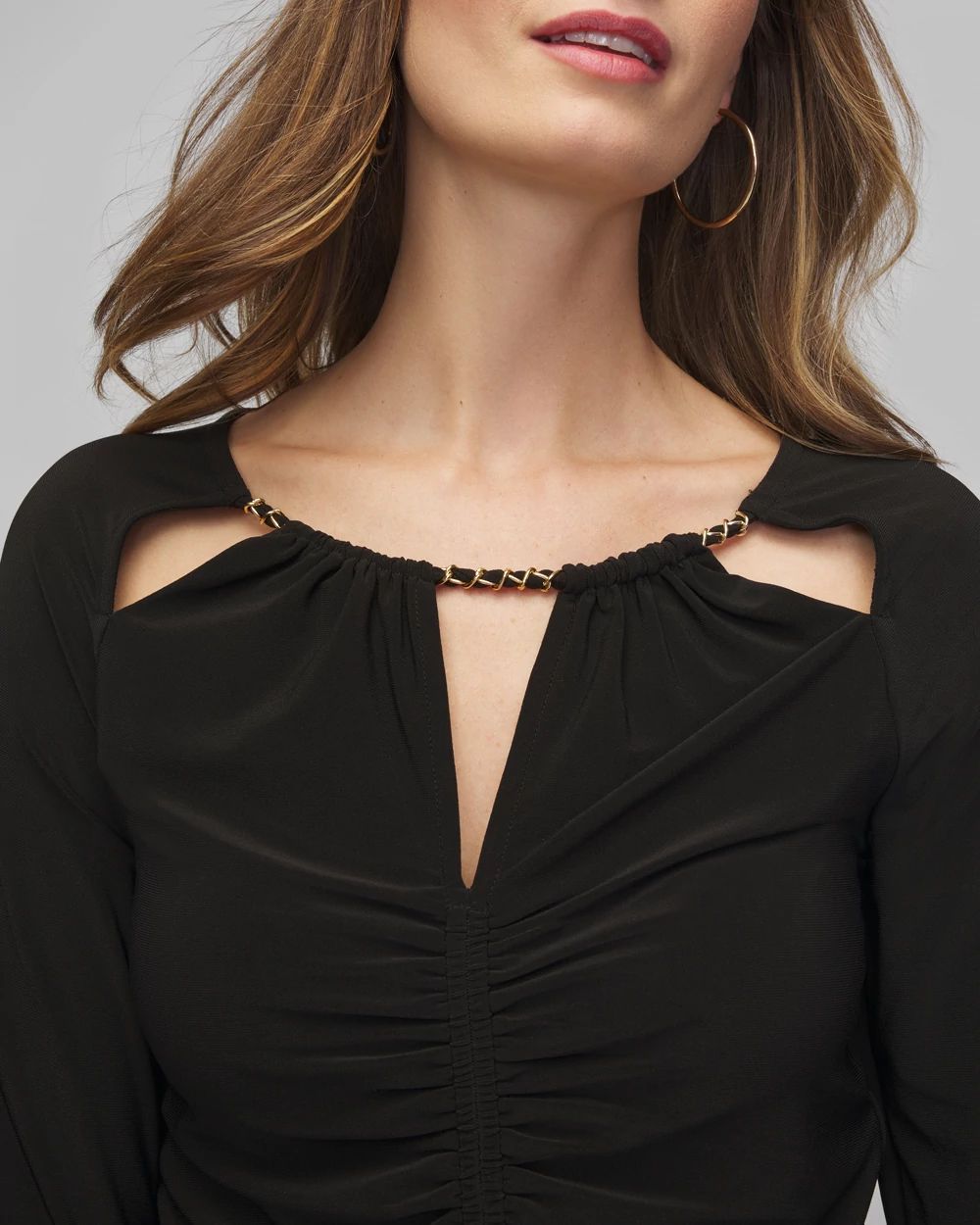 Petite Long Sleeve Ruched Chain Matte Jersey Top click to view larger image.