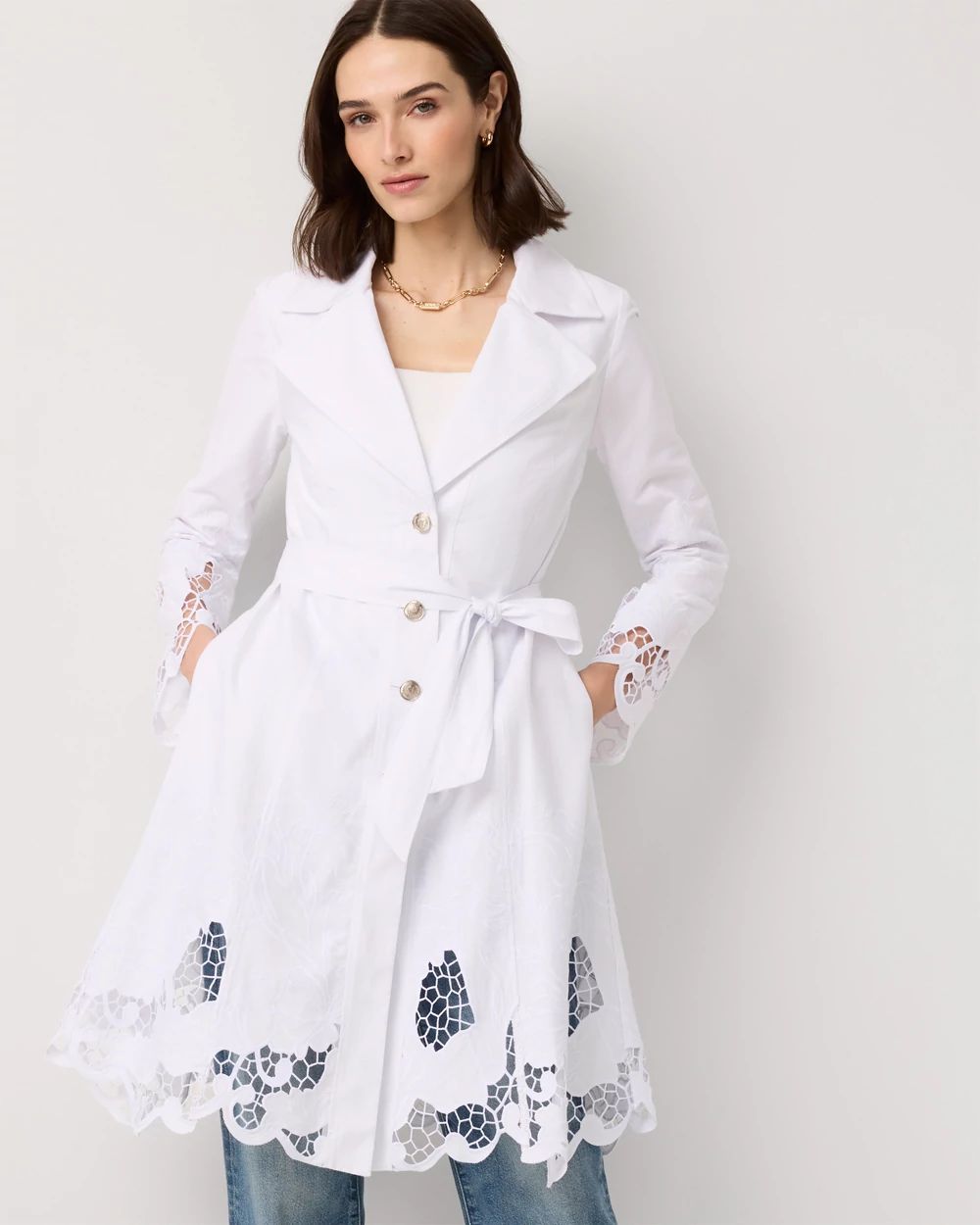 Embroidered Cutwork Trench Coat