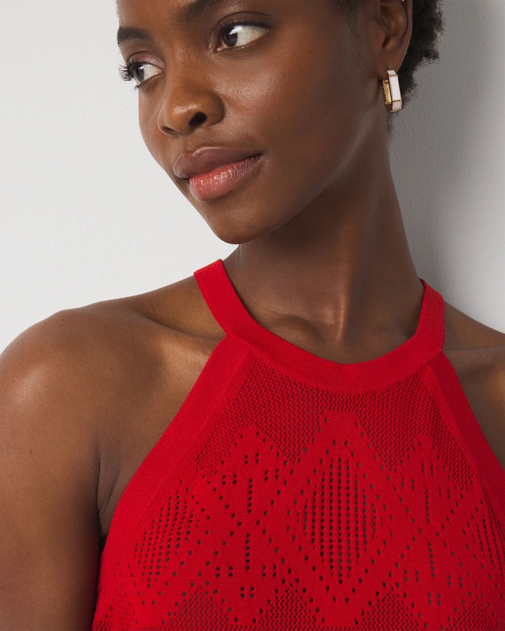 Pointelle Sweater Halter Top