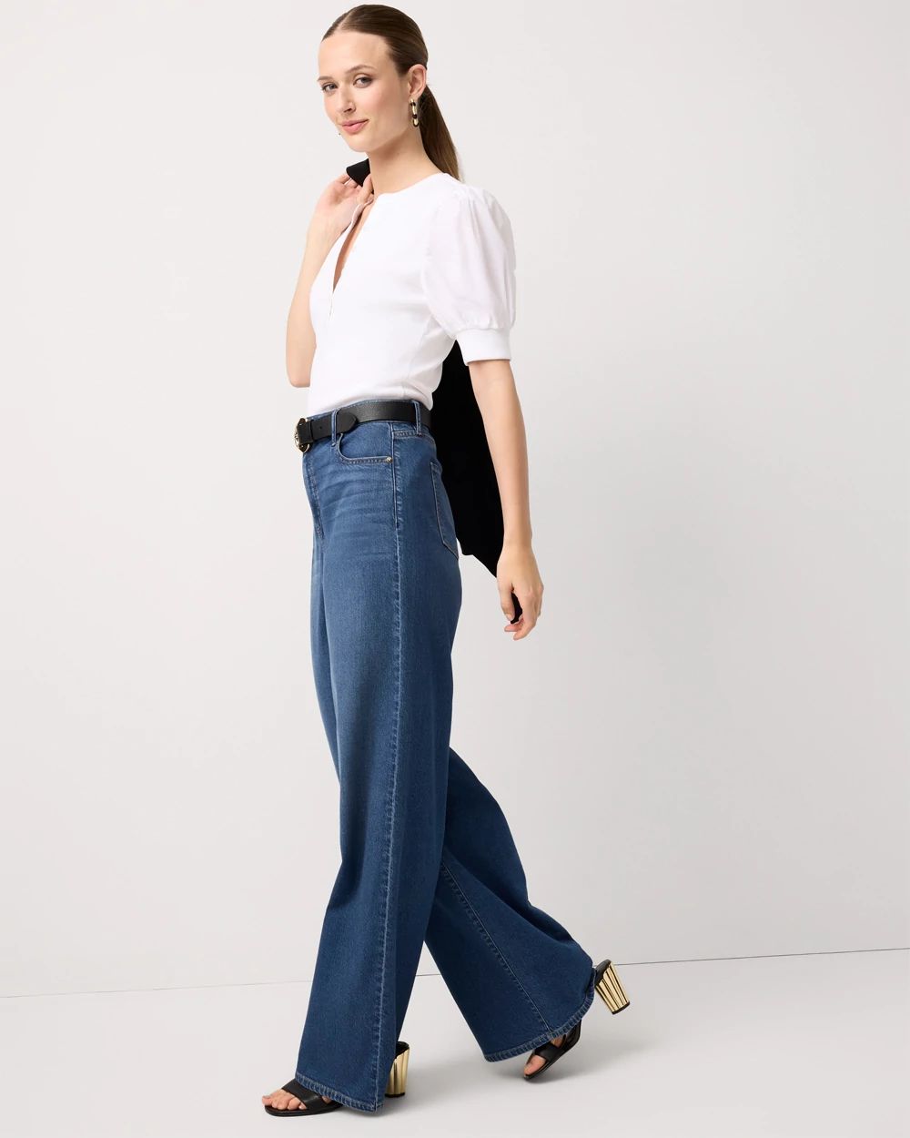 Poplin Puff Sleeve Henley Top