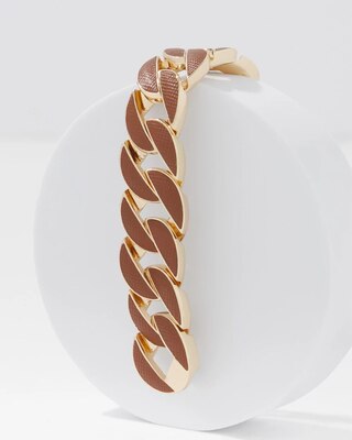 Cognac Textured Leather Link Bracelet click to view larger image.