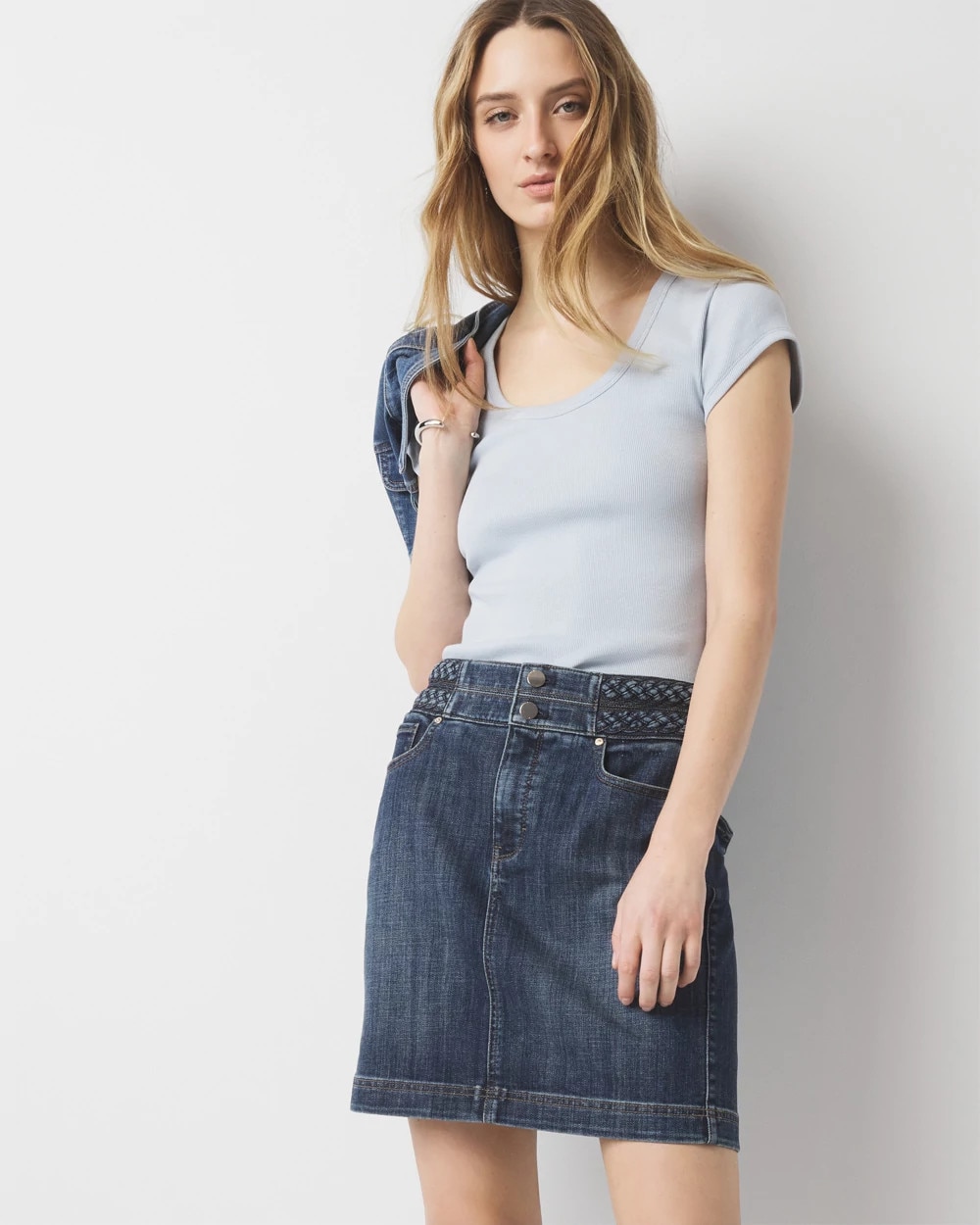 Braided Denim Mini Skirt
