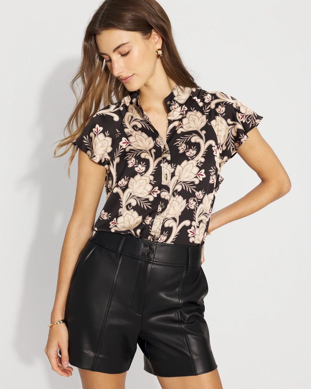 Flutter-Sleeve Satin Shirt
