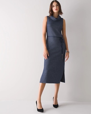 Sleeveless Cowlneck Midi Sweater Dress click to view larger image.